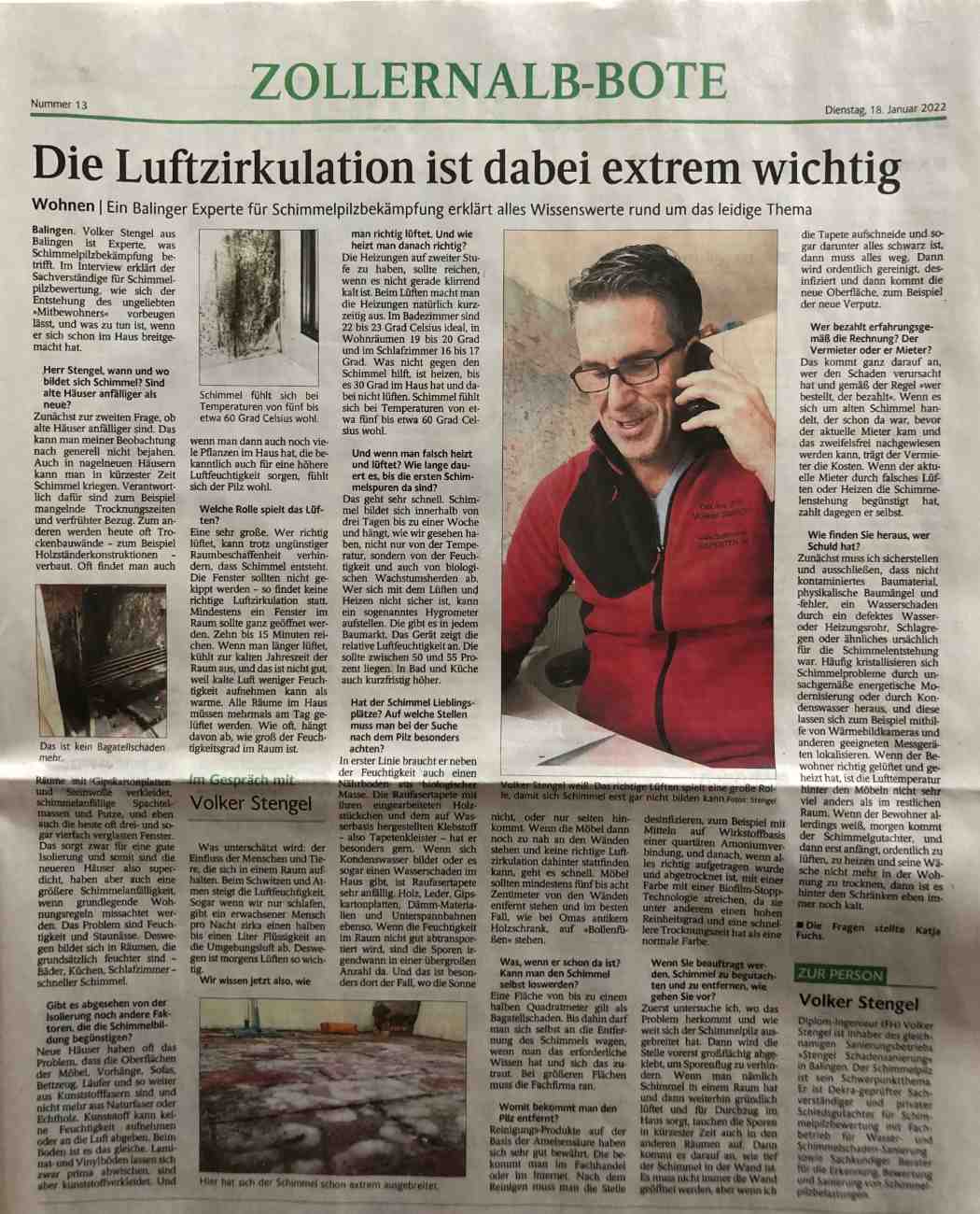 Zeitungsartikel Schwarzwälder Bote vom 18.01.22