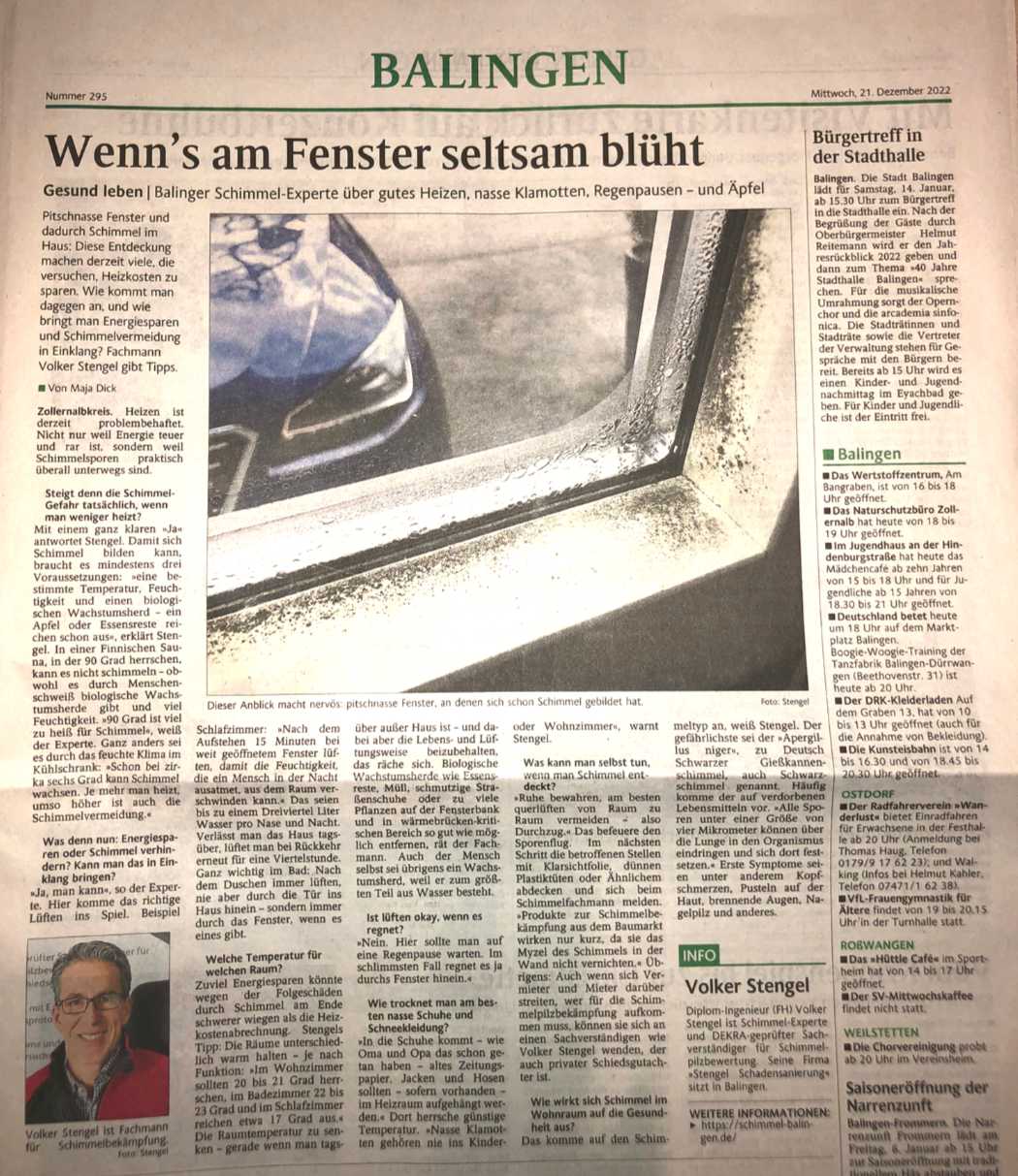 Zeitungsartikel Schwarzwälder Bote vom 21.12.22